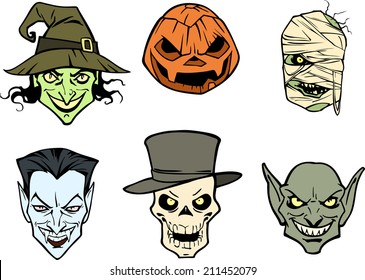 Six halloween heads