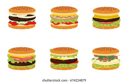 six hamburgers set.
