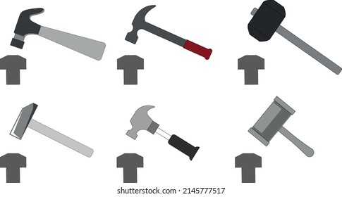 six hammers driving a nail