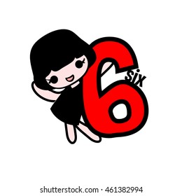 six hand drawn girl Character illustration vector file