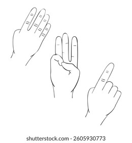 Six hand gestures drawn in simple lines.