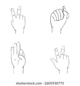 Six hand gestures drawn in simple lines.