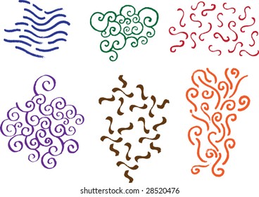 Six hand ink stroke pattern designs.