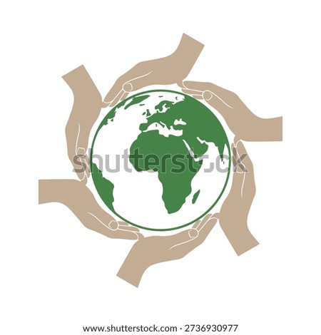 Six hands embracing green earth globe planet human