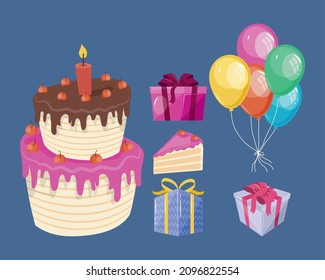 six happy birthday set icons