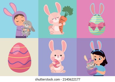 six happy easter set icons