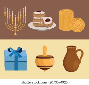 six happy hanukkah set icons