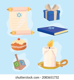 six happy hanukkah set icons