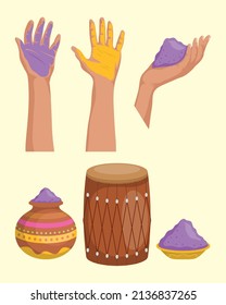 six happy holi set icons