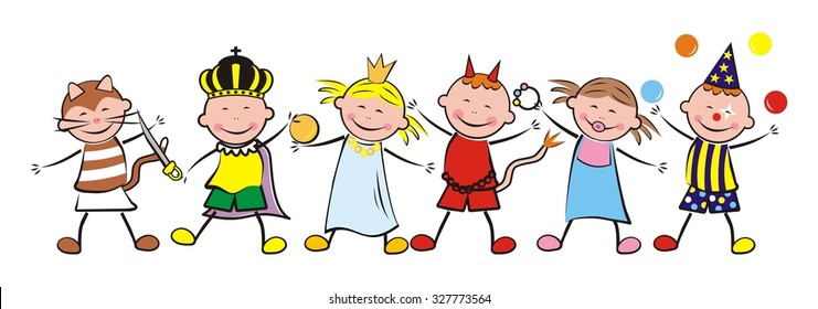 six happy kids and carnival, vector illustration