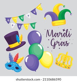 six happy mardi gras icons
