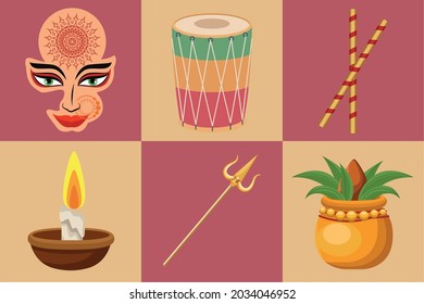 six happy navratri set icons