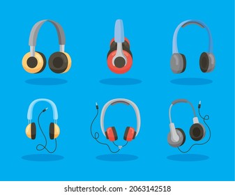 six headphones devices set icons