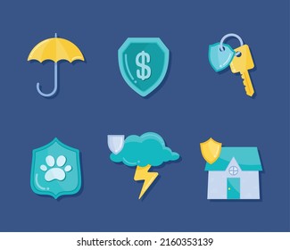 six health insurance set icons