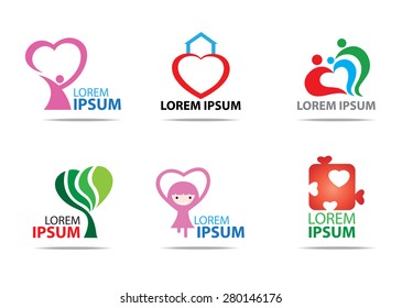 six heart logos design with white background