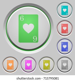 Six of hearts card color icons on sunk push buttons