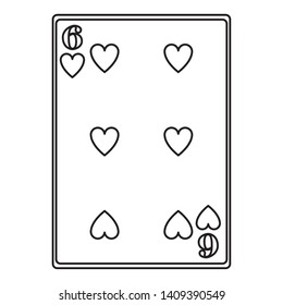 six of hearts card icon cartoon black and white vector illustration graphic design