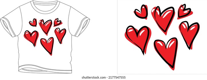 six hearts t-shirt design background color is a white and t-shirt color is a white beautiful color and beautiful design