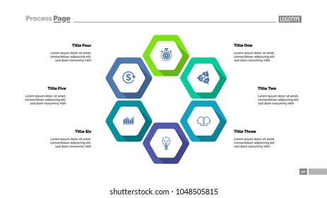 Six hexagon infographics. Template for cycle diagram, process chart, presentation. Creative concept with six options, parts, steps. Can be used for topics like business, management, marketing