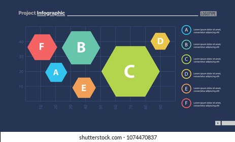 Six hexagons on chart template. Business data. Graph, chart, design. Creative concept for infographic, report. Can be used for topics like statistics, comparison, analysis