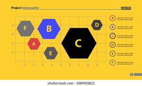Six hexagons on chart template. Business data. Graph, chart, design. Creative concept for infographic, report. Can be used for topics like statistics, comparison, analysis