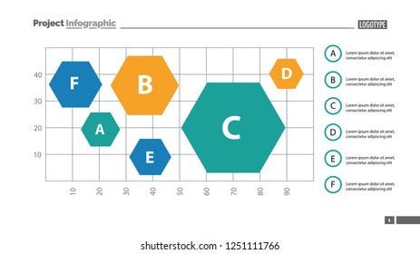 Six hexagons on chart template. Business data. Graph, chart, design. Creative concept for infographic, report. Can be used for topics like statistics, comparison, analysis