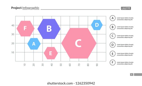 Six hexagons on chart template. Business data. Graph, chart, design. Creative concept for infographic, report. Can be used for topics like statistics, comparison, analysis