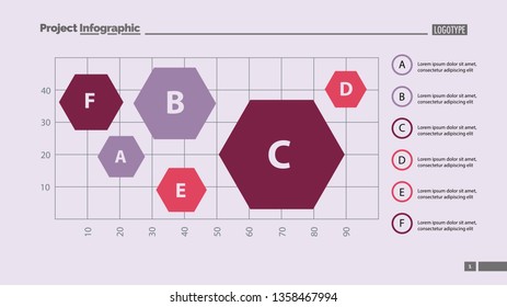 Six hexagons on chart template. Business data. Graph, chart, design. Creative concept for infographic, report. Can be used for topics like statistics, comparison, analysis