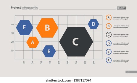 Six hexagons on chart template. Business data. Graph, chart, design. Creative concept for infographic, report. Can be used for topics like statistics, comparison, analysis
