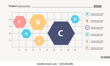 Six hexagons on chart template. Business data. Graph, chart, design. Creative concept for infographic, report. Can be used for topics like statistics, comparison, analysis