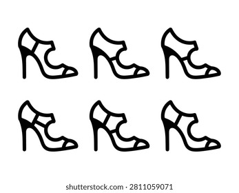 Six highheeled shoes in two rows on white background