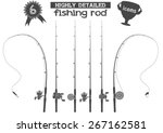Six highly detailed fishing rod icons with reels and two baits 