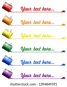 Six horizontal banner backgrounds with paint buckets with the Rainbow Flag colors