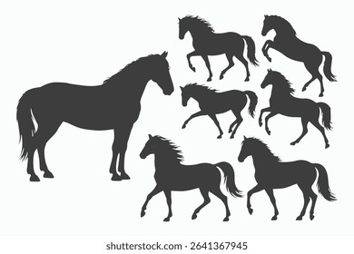 Six horse silhouettes in various poses