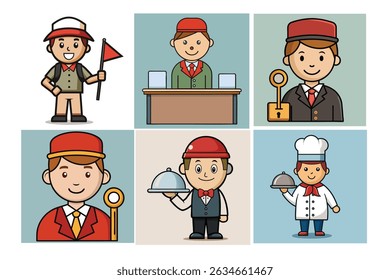 Six hotel and accommodation building illustrations
