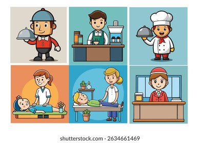 Seis hotel e alojamento ícones vetor ilustração pacote