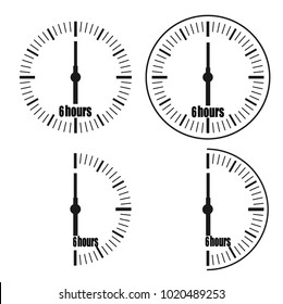 Six Hours Clock on white background. Six o'clock. Four options.