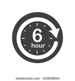 Six hours round icon with arrow. Black and white vector symbol.