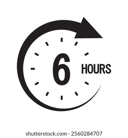 Six hours timer. Bold number six. Circular countdown vector. Clock symbol illustration.