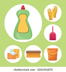 six housekeeping chores set icons