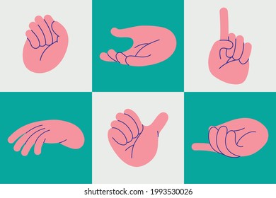 six human hands set gestures