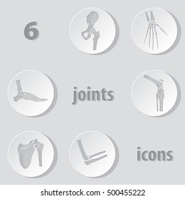 Six Human Joints Icons Ankle Elbow Hip Knee Shoulder Wrist - Grey Objects in Circles on Similar Background - Paper Effect Gradient Graphic Style