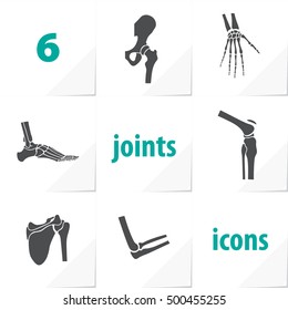 Six Human Joints Icons Ankle Elbow Hip Knee Shoulder Wrist - Grey and Turquoise Objects on White Natural Paper Effect Background - Flat Graphic Silhouette Style