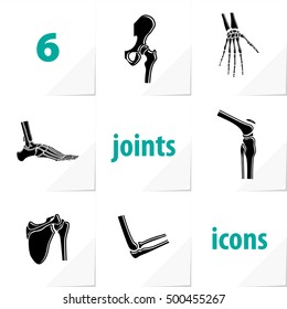 Six Human Joints Icons Ankle Elbow Hip Knee Shoulder Wrist - Black and Turquoise Objects on White Natural Paper Effect Background - Flat Graphic Highlights Style