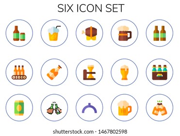 six icon set. 15 flat six icons.  Collection Of - beers, Beer, beer, noon