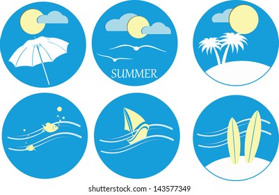 Six icons of blue symbolizing summer