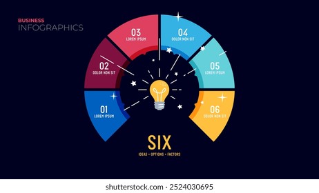Seis ideas u opciones o factores. Plantilla de infografía de Vector simple