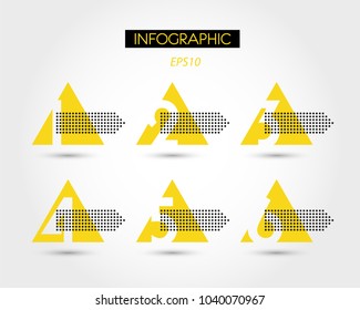 six infographic triangles with big numbers, concept of options