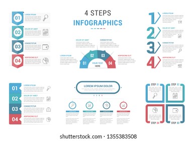 Six infographics templates with 4 steps or options, process chart, workflow, vector eps10 illustration