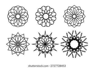 Six Intricate Black Mandala Patterns For Design, Art, Meditation, And Decoration.